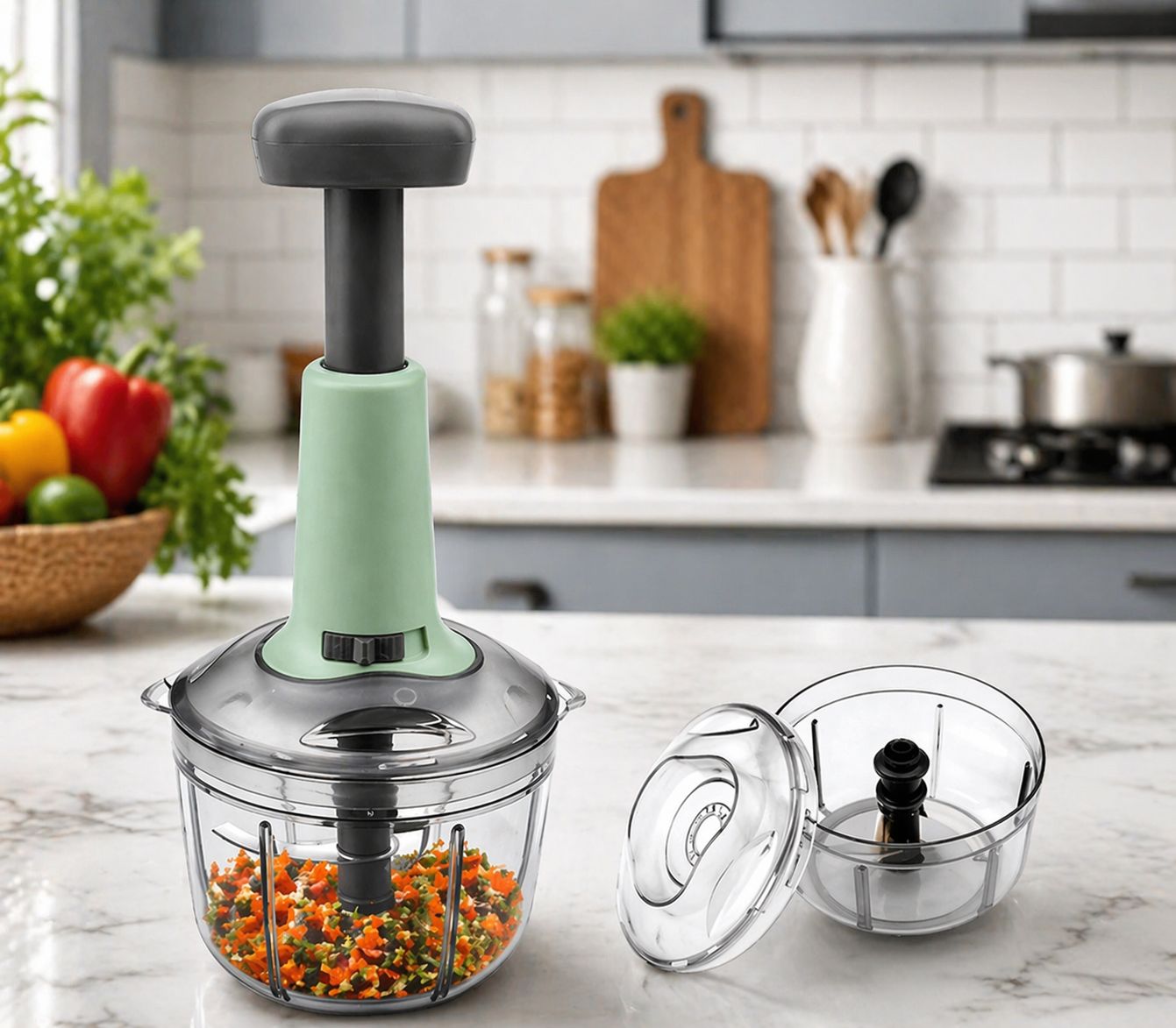 QuickPush Mini Chopper 650ml Powerful Hand Held Food & Vegetable Chopper